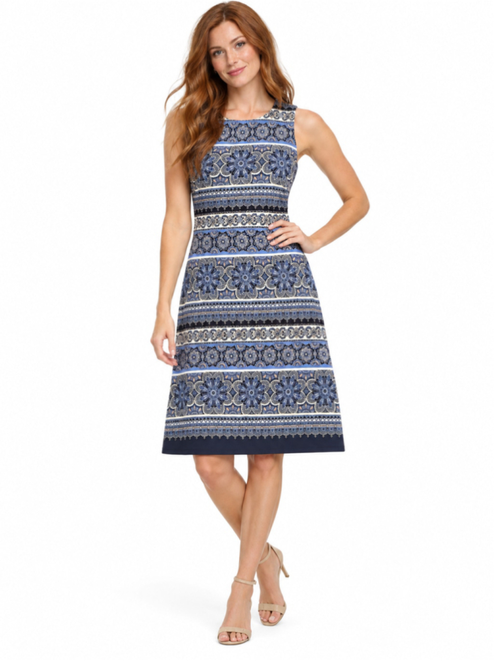 Tommy Hilfiger Midi Dress Size 8 Blue White Patterned Sleeveless NWT